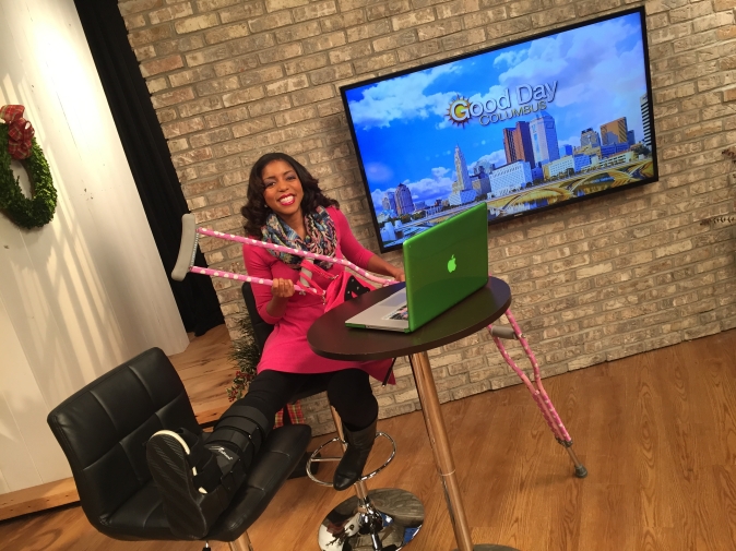 Back at work with my crutches!