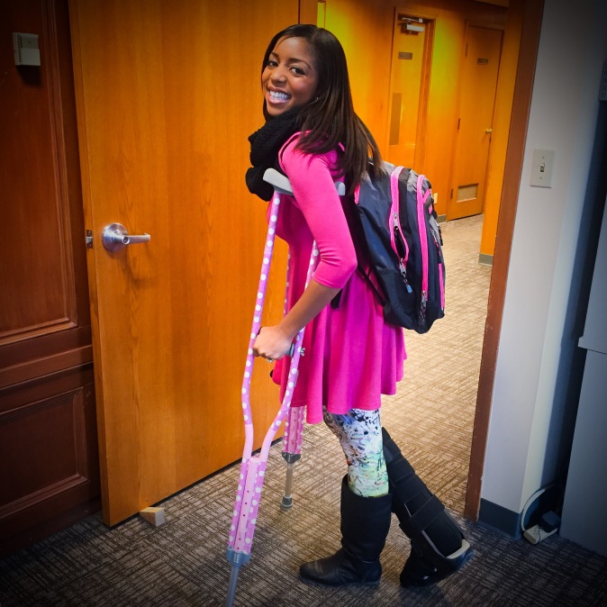 Crutches and bookbag