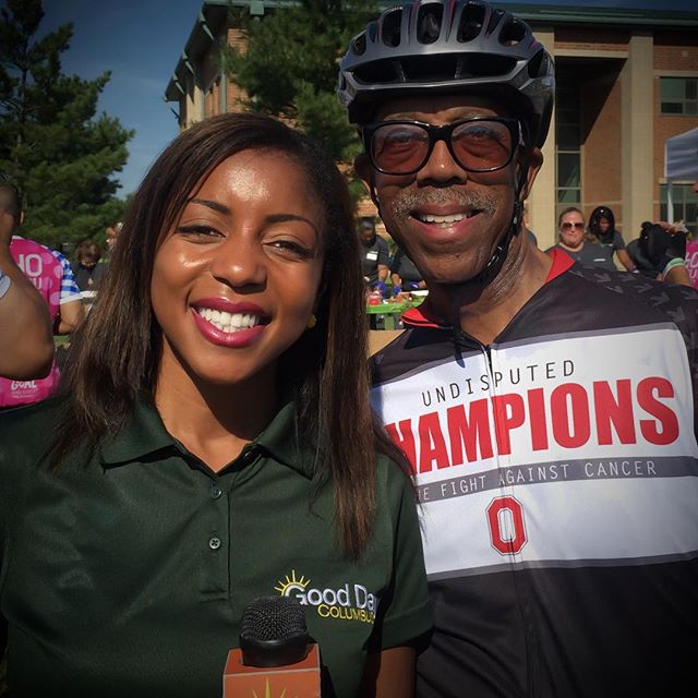 This morning I met (and interviewed!) @TheOhioStateUniversity president Dr. Drake. Really nice guy and he's riding 50 miles today! #GoBucks